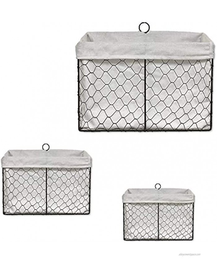 THE NIFTY NOOK Set of 3 Farmhouse Wall Mount Wire Baskets Liner Set Home and Kitchen Storage Farmhouse Wall Baskets Bright White