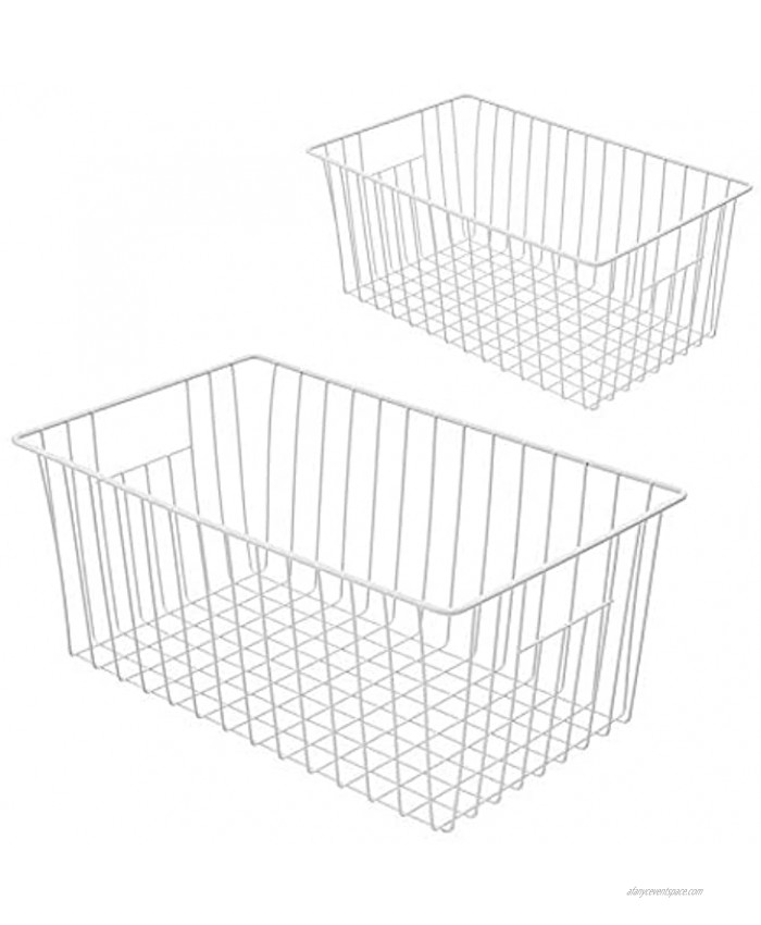 WenZBros Wire Storage Baskets Freezer Storage Organizer Bins with Handles 2 Pack Large Farmhouse Metal Wire Basket for Kitchen Cabinets Pantry Closets Bedrooms Bathrooms White