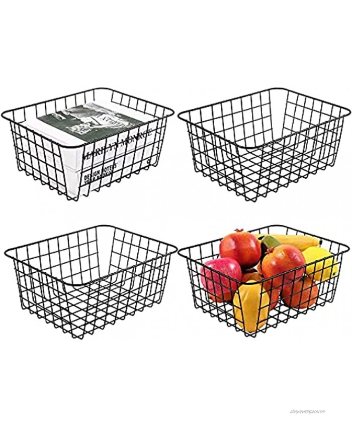 Wire Storage Baskets Furnikko 4 Pack Metal wire Baskets Durable Wire Baskets for Storage Organizer for Pantry Kitchen Cabinets Pantry Bathroom Countertop Closets Black