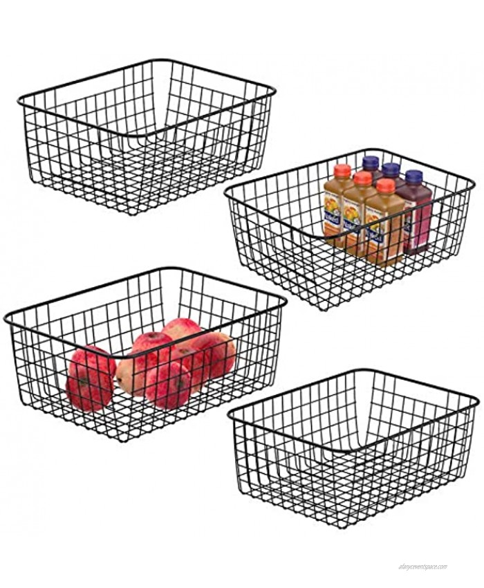 Wire Storage Baskets iSPECLE 4 Pack Metal Wire Basket Large Pantry Storage Organization Baskets with Handles Freezer Baskets Bins for Kitchen Pantry Shelf Laundry Cabinets Garage Black