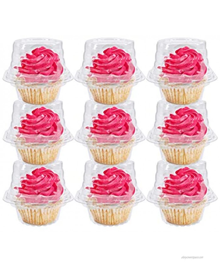 100 Pack Individual Cupcake Boxes Disposable Clear Plastic Cupcake Containers with Connected Dome Lids Muffin Salad Dessert Hamburgers Fruit Cupcake Carriers.