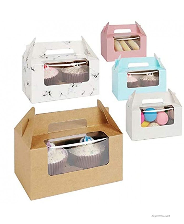 20 Pcs Cupcake Boxes Gable Boxes Treat Boxes Mini Cake Boxes Bakery with Display Window Insert and Handle 6.5 x 3.5 x 3.5 inches for Take-Out Cupcake Pies Cakes Muffins etc.