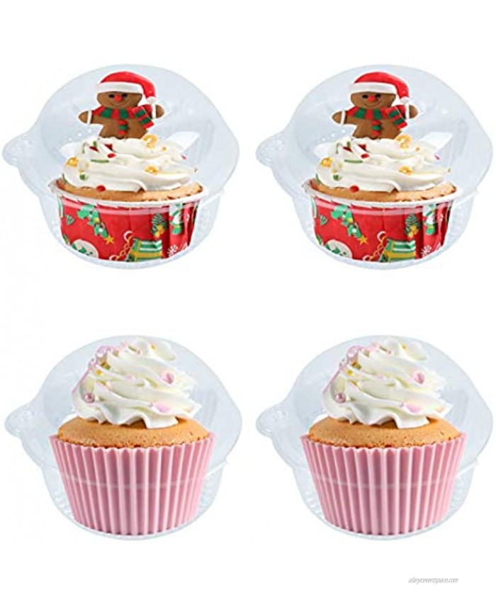 50 Pack Single Individual Cupcake Boxes Disposable Clear Plastic Dome Cupcake Containers for Sandwich Hamburgers Fruit Salad Party Favor Stackable Cake Holder Muffin Case Cups Pod.