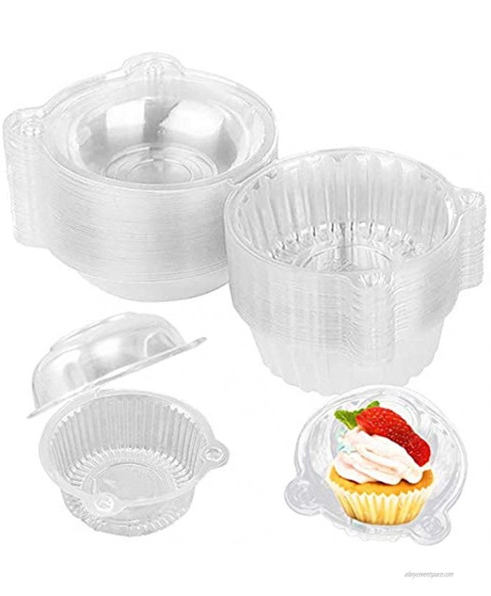 50 Pack Single Individual Cupcake Containers,Clear Plastic Cupcake Carriers,Muffin Dome Holders Boxes Cases Cups Pods for Wedding,Party Favor Cake,Muffin,Fruit,Salad