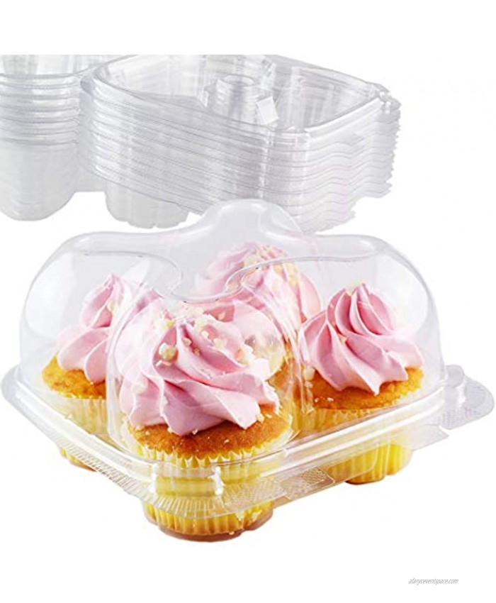 Chefible 4 Cupcake Container Set of 12 | Four Cavity Plastic Disposable Cupcake Box High Dome Extra Sturdy and Stackable!