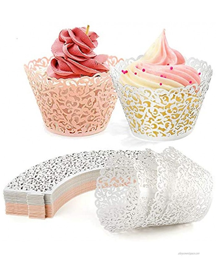 Cupcake Wrappers 50Pcs Vine Filigree Cutout Lace Wraps Liner Bake Cake Muffin Paper Case Trays Holder for Wedding Birthday Party Decoration