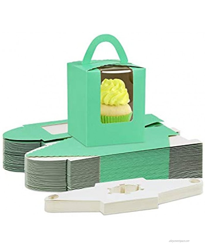 Green Cupcake Containers Single Cupcake Containers Green Cupcake Boxes Muffin Pastry Boxes Bakery Cupcake Carriers with Window Handle Gift Box for Wedding Birthday Party Baby Shower 45 Pack
