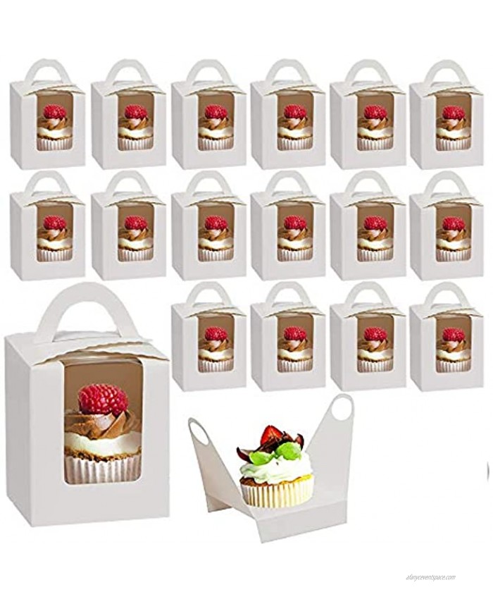 NAYSAYE 50pack Cupcake Boxes Individual with Window Cupcake Carriers Paper Cupcake Containers Muffin Pastry Boxes Bakery Boxes Inserts Handle Gift Box for Wedding Birthday Party Baby Shower white