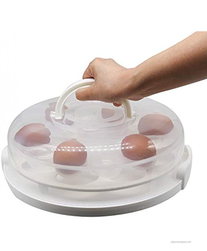 Round Portable Egg Carrier Deviled Egg Tray Cupcake,Christmas Party Pie Carrier Container with with Egg Holder Trays Holds Up to 11 Cupcakes 15 Eggs White
