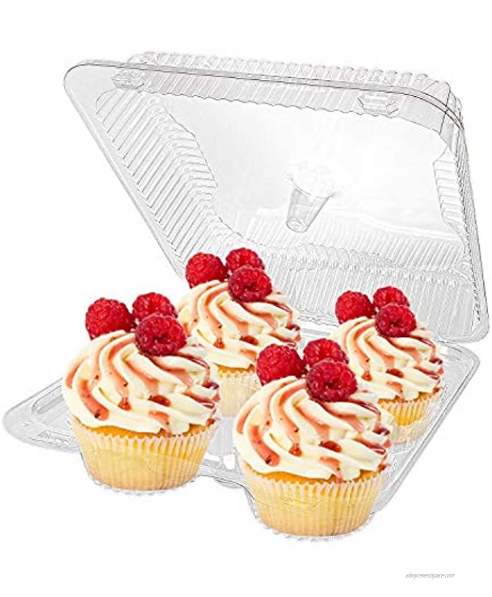 Stock Your Home 4-Compartment Disposable Containers 40 Count Plastic Cupcake Containers Disposable Trays for Cupcakes & Muffins Hinged Lock Cupcake Clamshell Deep Cups for Cupcake Storage