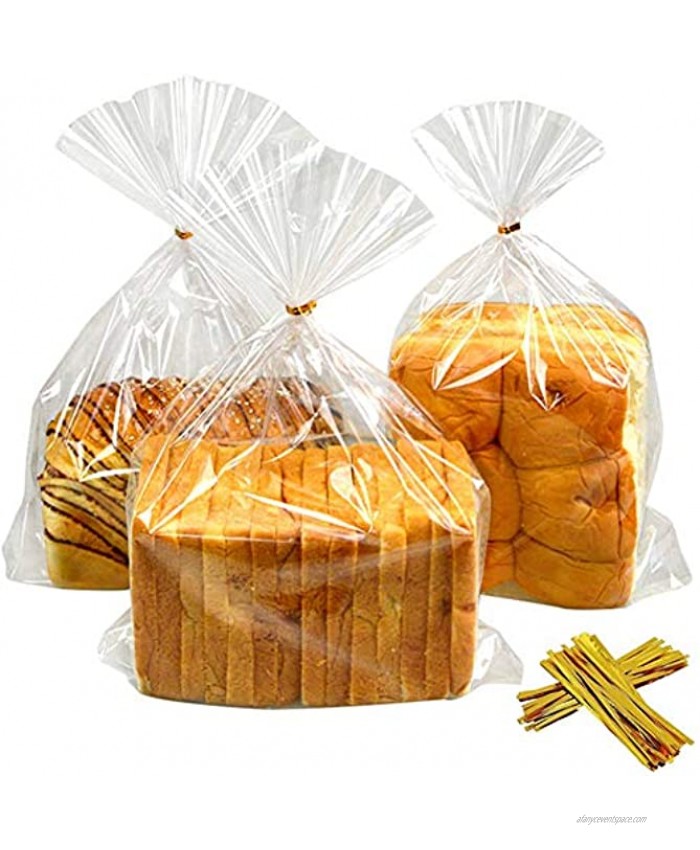 100pcs Bread Bags with Twist Ties Clear Bakery Poly Bags for Homemade Bread Loaf Toast 8x3x13-Inch S