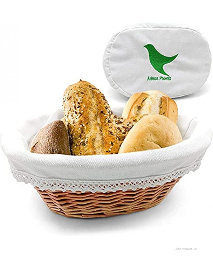 Animus Phoenix Bread Basket – 10 x 7 Inches Wicker Basket with Lid for Bread Storage – Premium Removable Liner and Cover – Ideal for Bread Serving Pantry Storage Fruit Basket