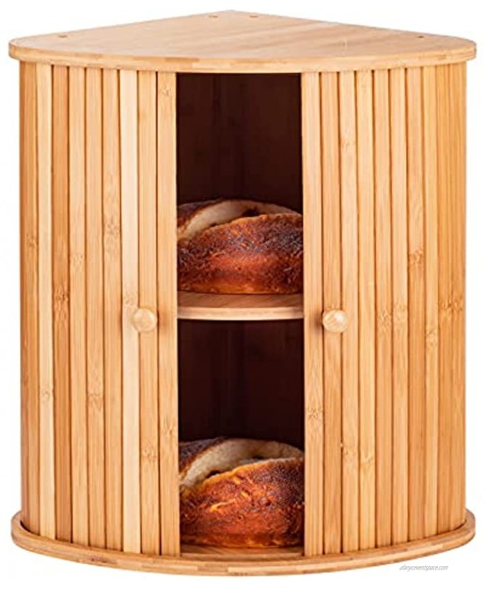 Bamboo Bread Box For Kitchen Countertop TOMKID Farmhouse Kitchen Decor 2 Layer Bread Storage Container Extra Large Bread Boxes 15.1 in x 11.8 in x 16.8 in Self Assembly
