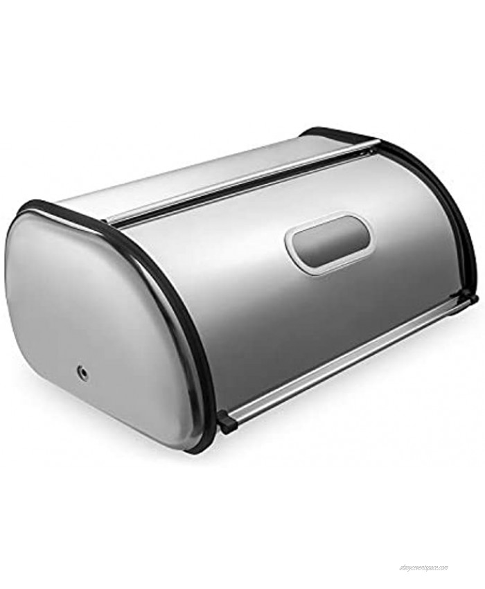 Deppon Bread Box for Kitchen Counter Matte Stainless Steel Bread Storage Bin Container with Roll up Lid Fingerprint Proof Large Capacity Holds More Than 2 Loaves 17.5 x 11 x 7.5 Inches