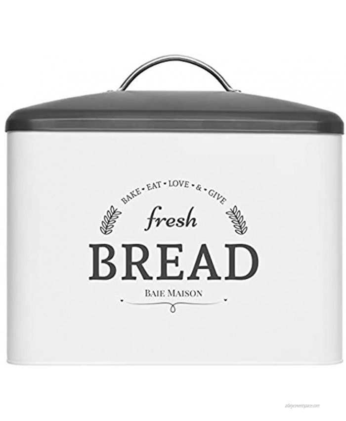 Extra Large White Farmhouse Bread Box for Kitchen Countertop Breadbox Holder Fits 2+ Loaves Bread Storage Container Bin Rustic Bread Keeper Vintage Metal Kitchen Decor for Counter