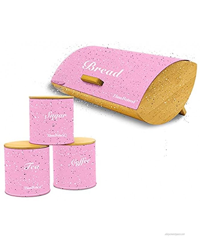 HausRoland Bread Box for Kitchen Counter Oval Bread Bin Storage Container For Loaves Pastries Dry Food Pink GS-03613B A-406