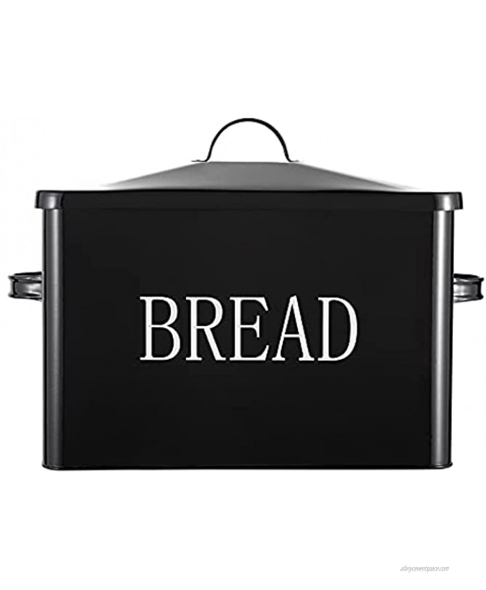 HOSEN Metal Bread Box-Extra Large Bread Storage Boxes for Kitchen With 2+ Loaves，Farmhouse Bread Box for Kitchen Countertop，Bread Container Organizer to suit Farmhouse Kitchen Decor Black