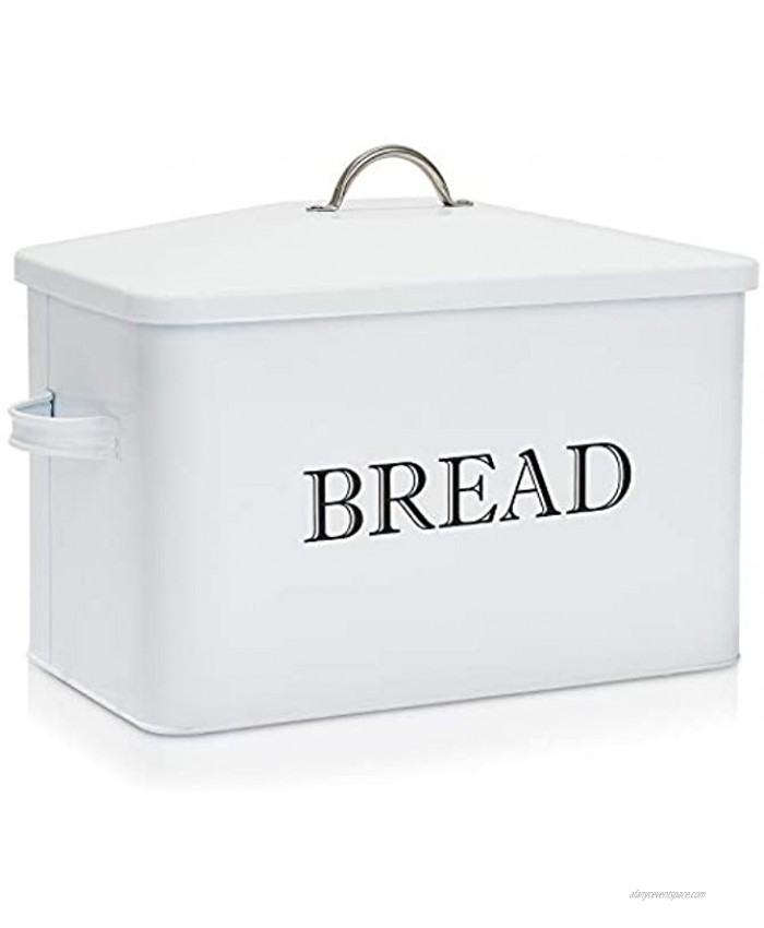 Metal Bread Box Countertop Bread Storage Bin Vintage Bread Container Loaves for All Your Bread Storage Bread Storage Tin with Lid Bread Storage Box for Kitchen White with BREAD Lettering