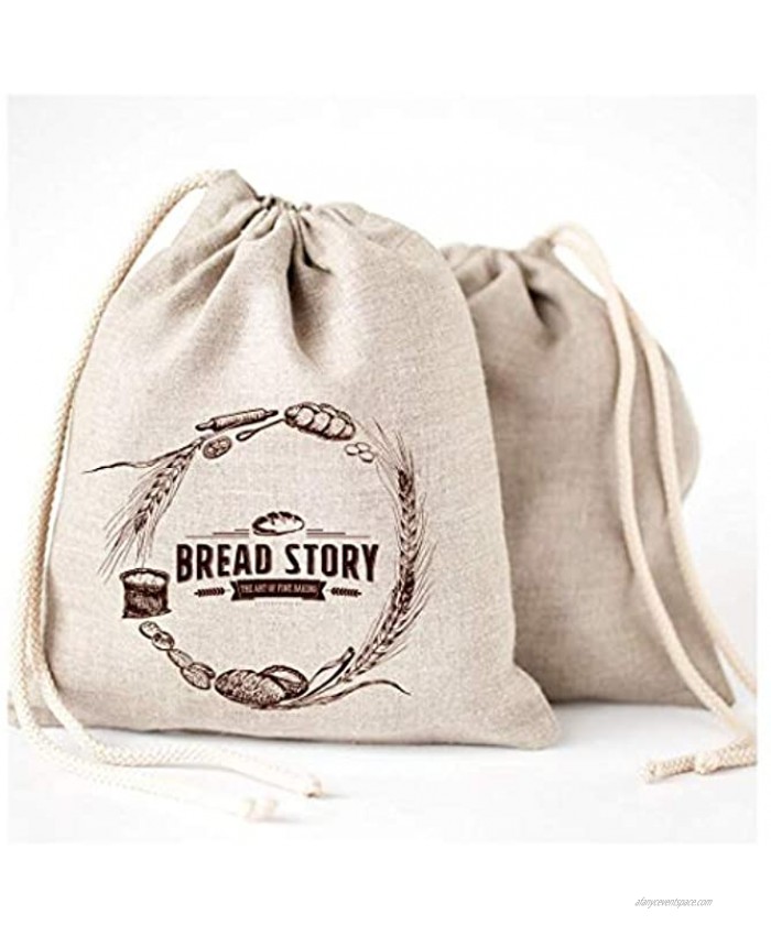Natural Linen Bread Bags 2-Pack Large 11 x15 in 30 cm x 40 cm Ideal for Homemade Bread Reusable Food Storage Housewarming Wedding Gift Storage for Artisan Bread Bakery & Baguette Bag