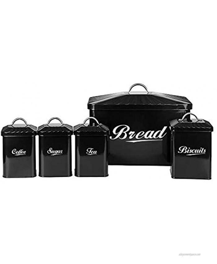 X649 Black Metal Home Kitchen Gifts Bread Bin Box Container Biscuit Tea Coffee Sugar Tin Canister Set