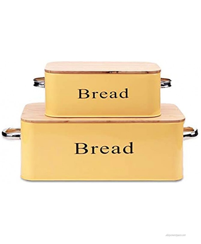 Yellow Vintage X559+665 Set of 2 Metal kitchen Storage Tin Canister Home Gifts Bread box Bin Container With Bamboo Lid