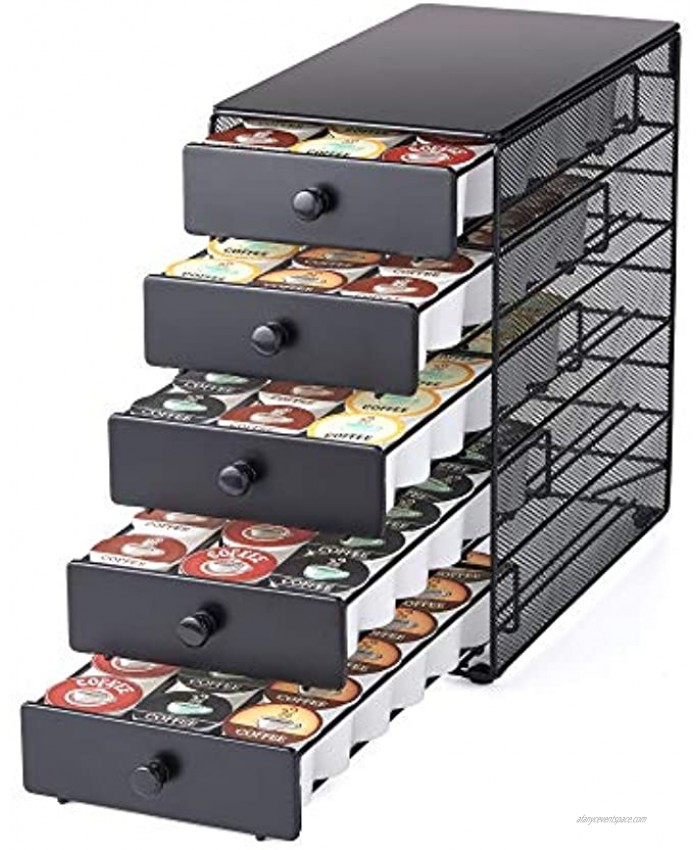 Nifty Coffee Pod Drawer – Black Satin Finish Compatible with K-Cups 90 Pod Pack Capacity Rack 5-Tier Holder XXL Storage Stylish Home or Office Kitchen Counter Organizer