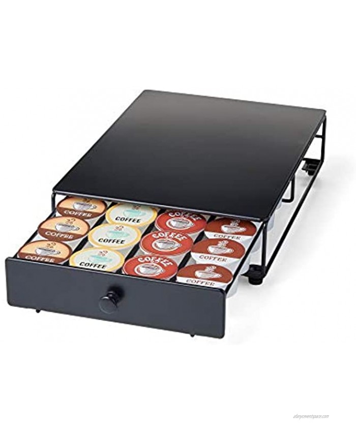 Nifty Rolling Coffee Pod Mini Drawer – Black Finish Compatible with K-Cups 24 Pod Pack Holder Compact Under Coffee Pot Storage Drawer Slim Home Kitchen Counter Organizer