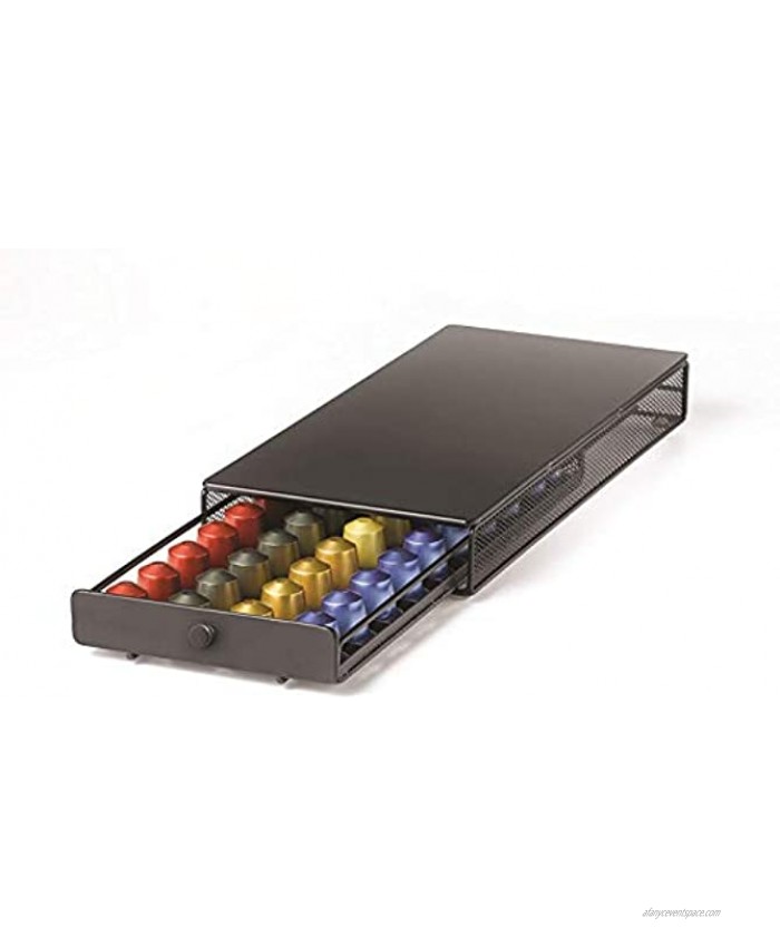 Nifty Small Nespresso Capsule Drawer – Black 40 Capsule Pod Pack Holder Non-Rolling Sliding Drawer Under Coffee Pot Storage Home Kitchen Counter Organizer