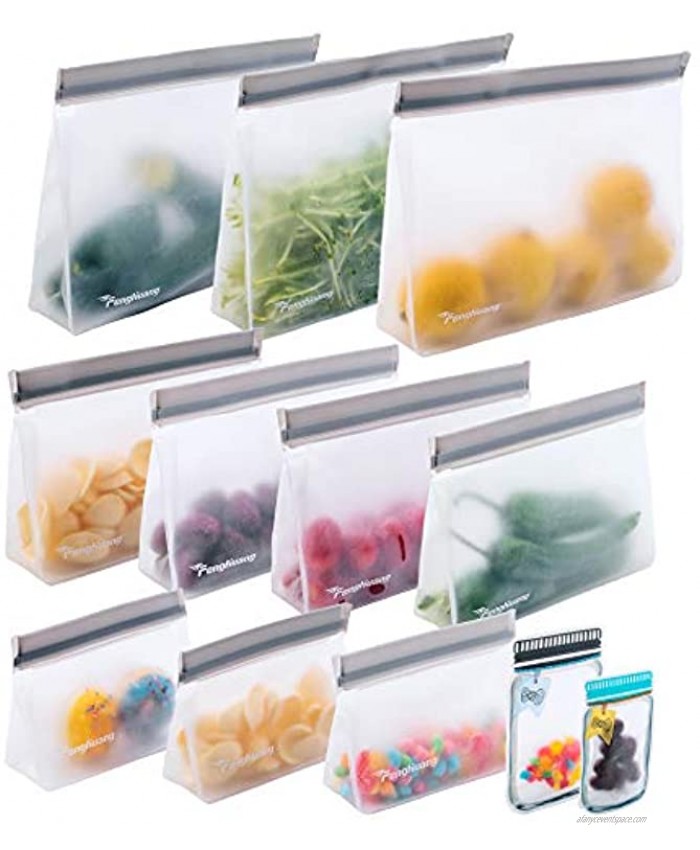 12 Reusable Food Storage Bags,STAND UP Reusable Freezer Bags,Snack,Lunch,Sandwich Bags for kids
