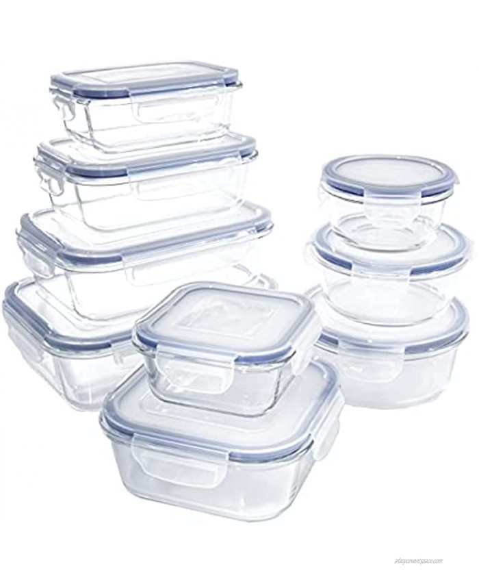 1790 Glass Food Storage Containers with Lids 9 Pack Glass Meal Prep Containers Airtight Glass Lunch Boxes Approved & Leak Proof Heat Resistant Up to 450℉ 9 18 Total Pieces