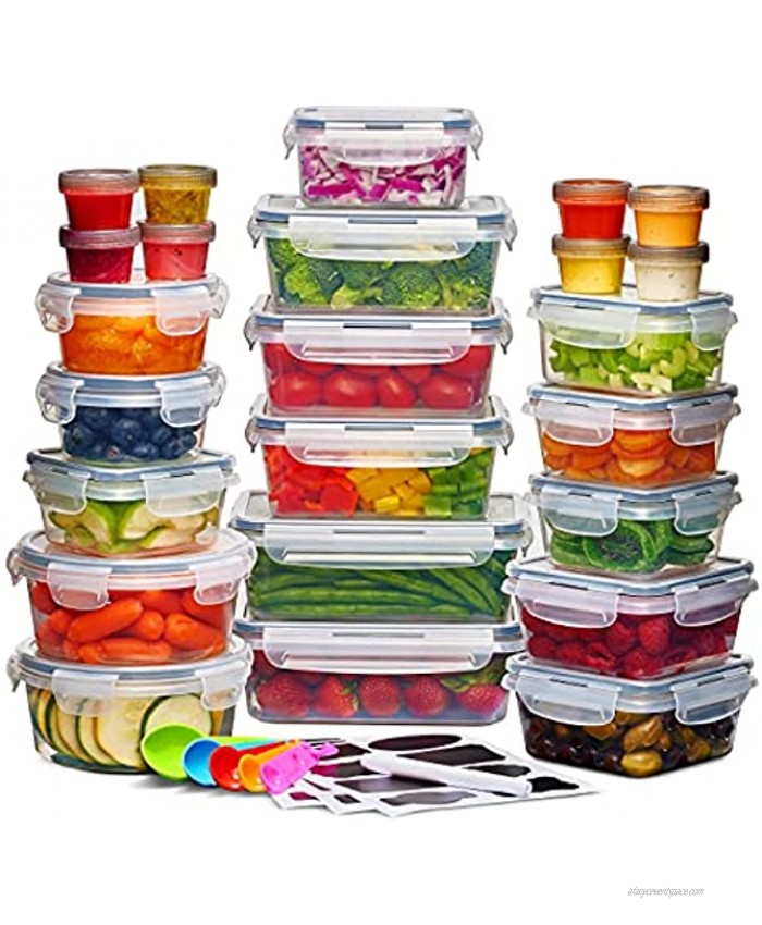 24 Pack Airtight Food Storage Container Set BPA Free Clear Plastic Kitchen and Pantry Organization Meal Prep Lunch Container with Durable Leak Proof Lids Labels Marker & Spoon Set