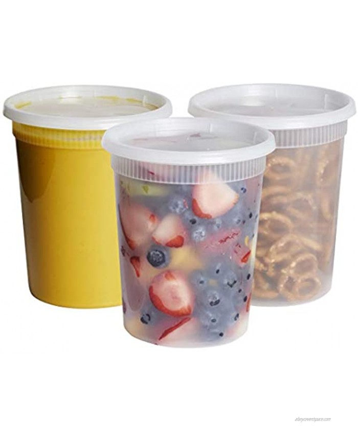 [24 Sets 32 oz.] Plastic Deli Food Storage Freezer Containers With Airtight Lids