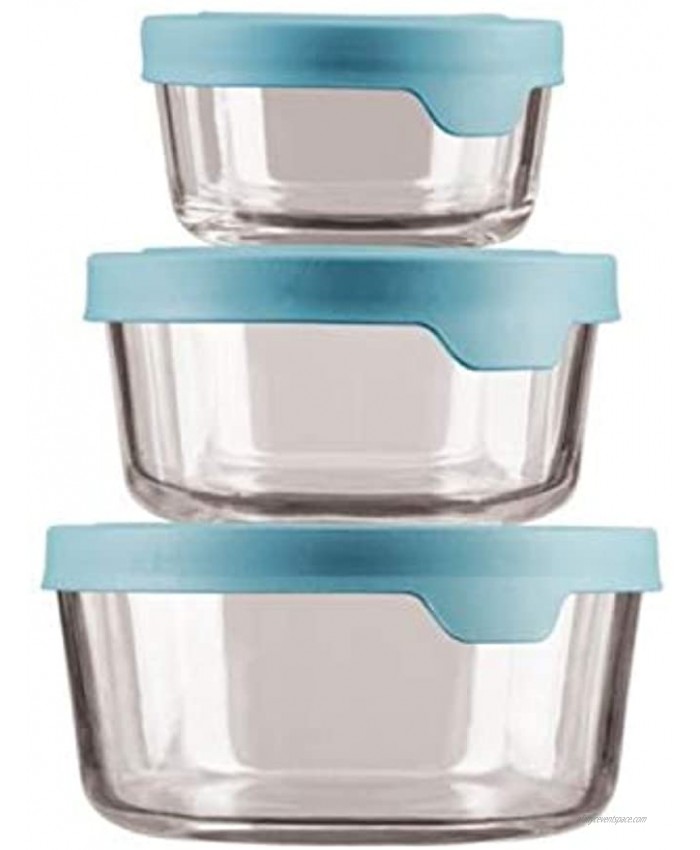Anchor Hocking TrueSeal Round Glass Food Storage Containers with Airtight Lids Mineral Blue Set of 3