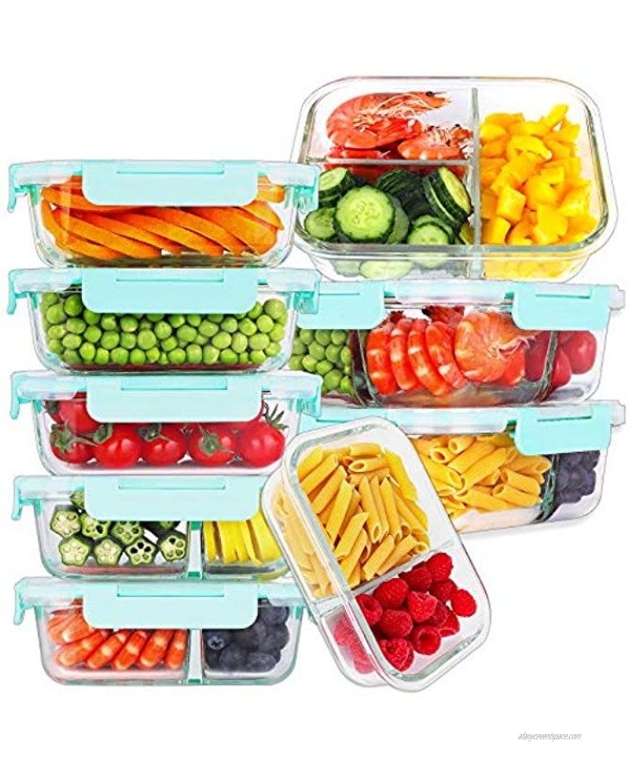 Bayco 9 Pack Glass Meal Prep Containers 3 & 2 & 1 Compartment Glass Food Storage Containers with Lids Airtight Glass Lunch Bento Boxes BPA-Free & Leak Proof 9 lids & 9 Containers