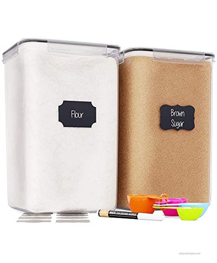 Extra Large Tall Food Storage Containers 7 qt  220oz  6.5L For Flour Sugar Rice Airtight Kitchen & Pantry Bulk Food Storage 2 PC Set Measuring Scoops Pen & 8 Labels Chef’s Path