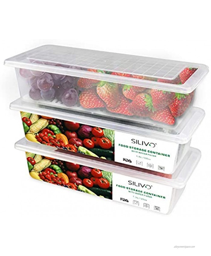 Food Storage Containers 3 x 1.5L Fridge Organizer Case with Removable Drain Plate Tray to Keep Fruits Vegetables Meat Fish etc. Out of The Drippings