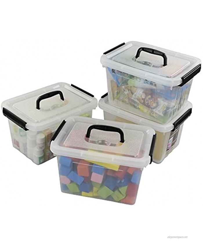 Ggbin 6 Quart Clear Latch Storage Box with Black Handle and Latches 4 Pack