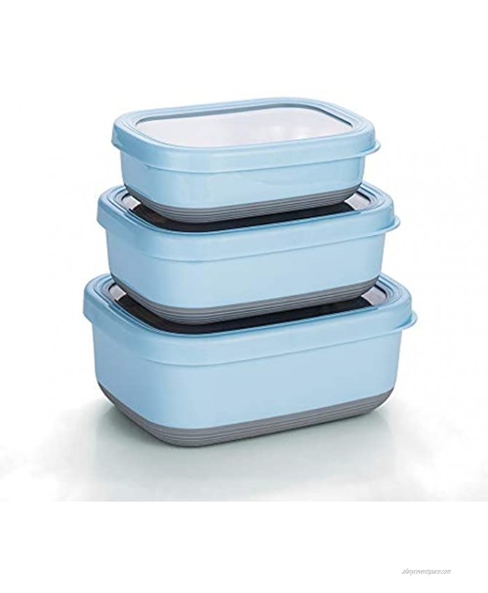 Lille Home Premium Stainless Steel Food Containers Bento Lunch Box With Anti-Slip Exterior Set of 3 470ML 900ML,1.4L Leakproof BPA Free Portion Control Blue