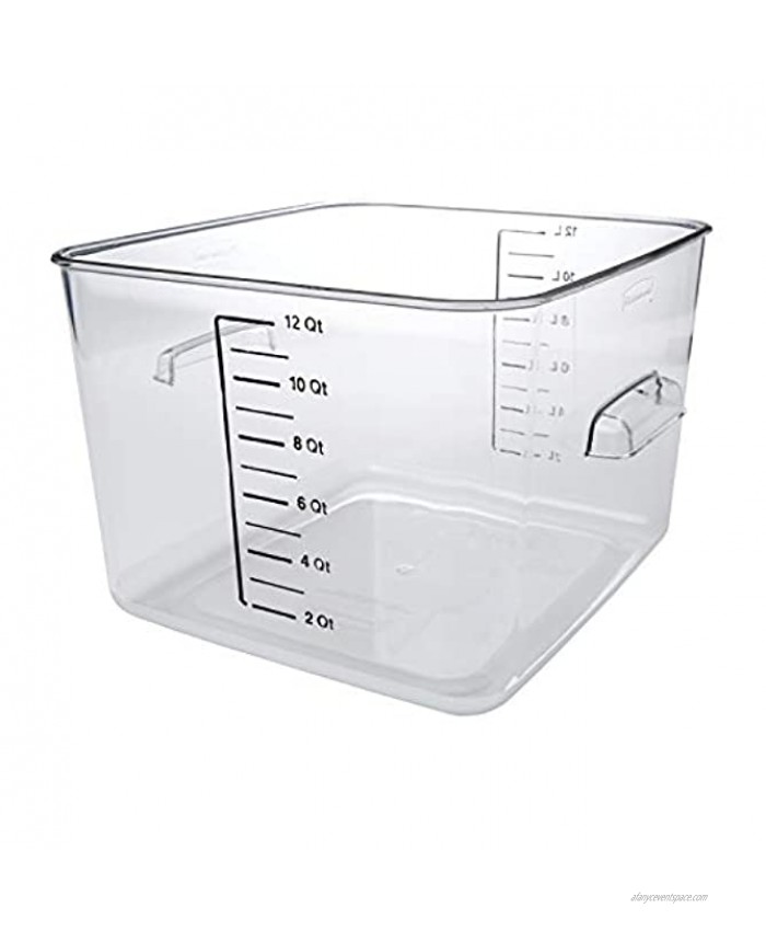Rubbermaid Commercial Products Plastic Space Saving Square Food Storage Container for Kitchen Sous Vide Food Prep 12 Quart Clear