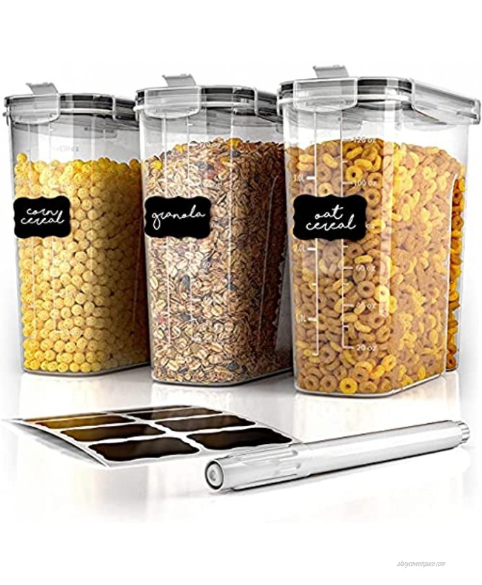 Simply Gourmet Cereal Containers Storage Set 3 Airtight Dry Food Bins with Lids for Kitchen Pantry