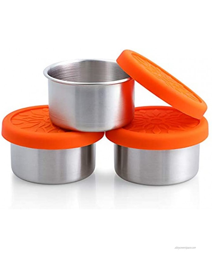 SUKKI Stainless Steel Condiment Containers 3 x 3.4oz Salad Dressing Containers with Food Grade and Leakproof Silicone Lids for Snacks Desserts Souffle Baby Food
