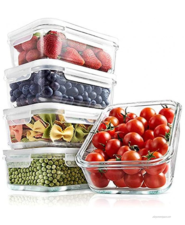 Superior Glass Food Storage Containers 10 Piece Stackable Glass Meal-prep Containers -Newly Innovated Hinged BPA-Free 100% Leakproof Locking Lids w  Air Hole Freezer-to-Oven-Safe -NutriChef NCCLX5