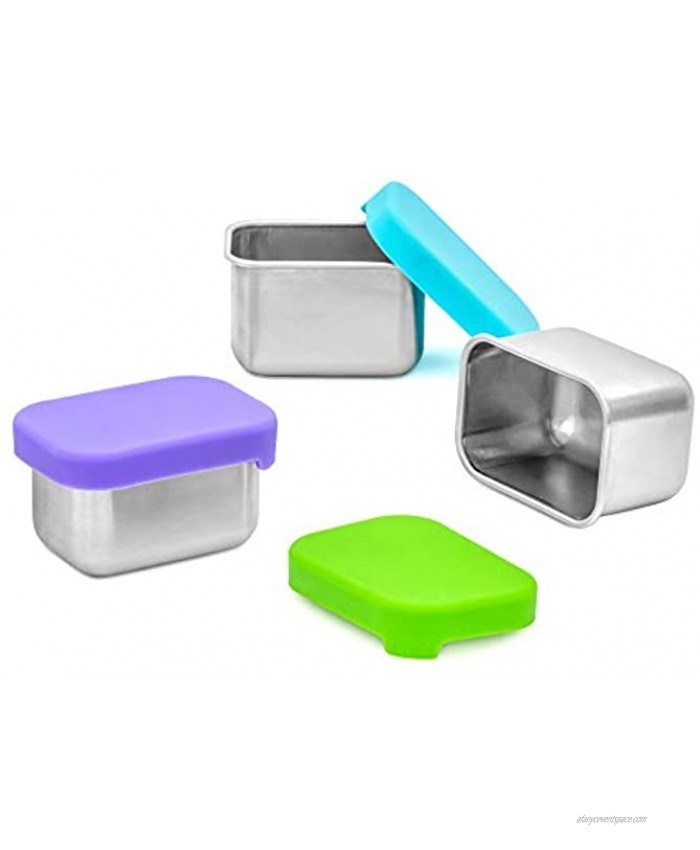 WeeSprout 18 8 Stainless Steel Condiment Containers Set of 3 Small Dipping Sauce Cups 2.5 oz with Lids Pack in Kid Adult Lunch Box Leakproof Silicone Lids Easy to Open for Dips Condiments