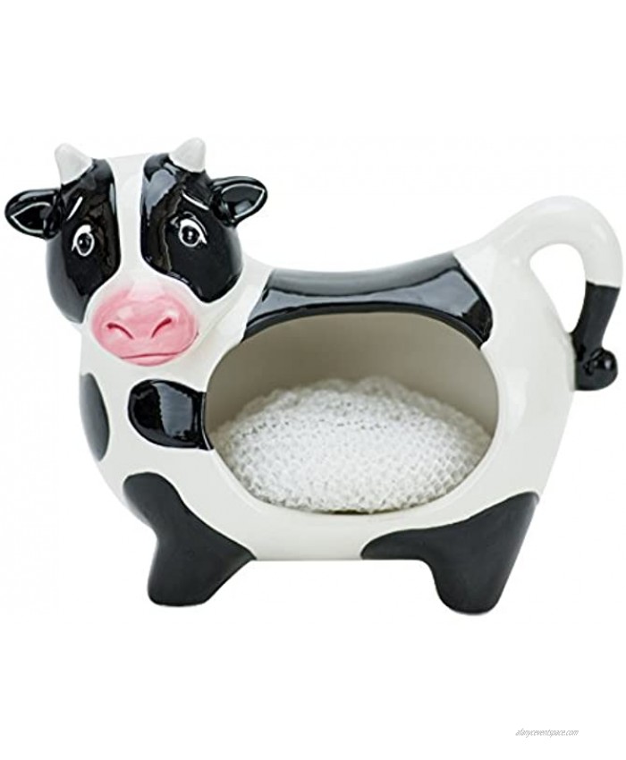 Boston Warehouse Udderly Cow Scrubby Holder With Non-Scratch Scrubber Hand Painted Ceramic