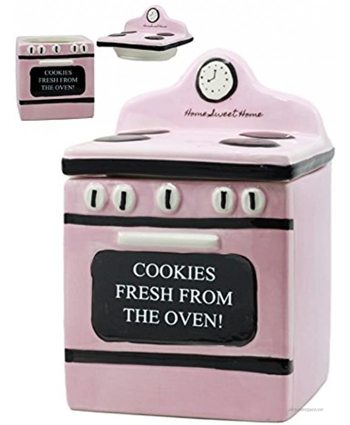 EbrosCookies Fresh From Oven! Ceramic Vintage Pink Oven Cookie Jar With Seal Tight Lid Decorative 7.25Tall Kitchen Accessory Figurine