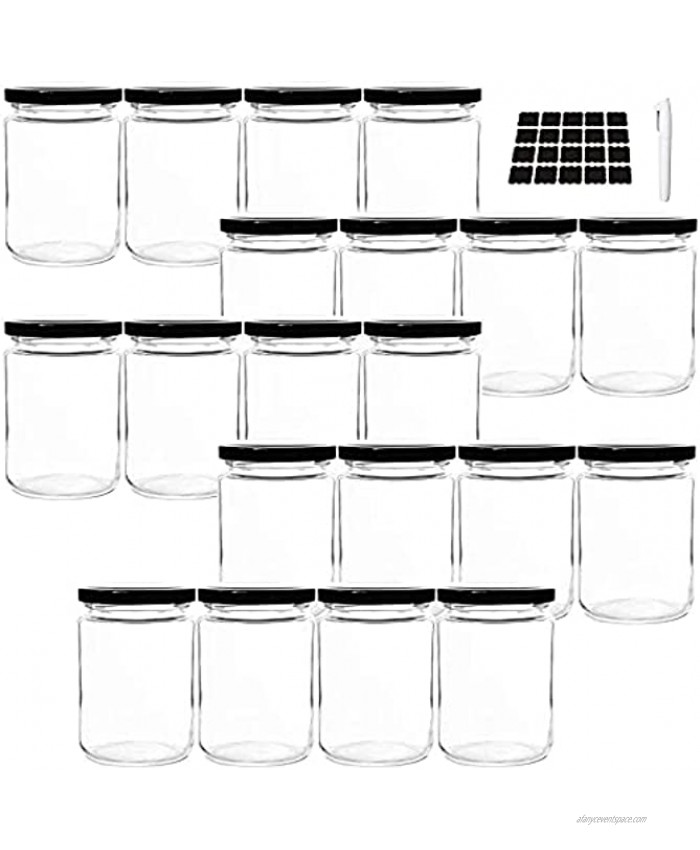 Folinstall 20 pcs Round 8 oz Airtight Glass Jars with Black Metal Lid Spice Jars for Jam Honey Spices Arts and Gift Holder…