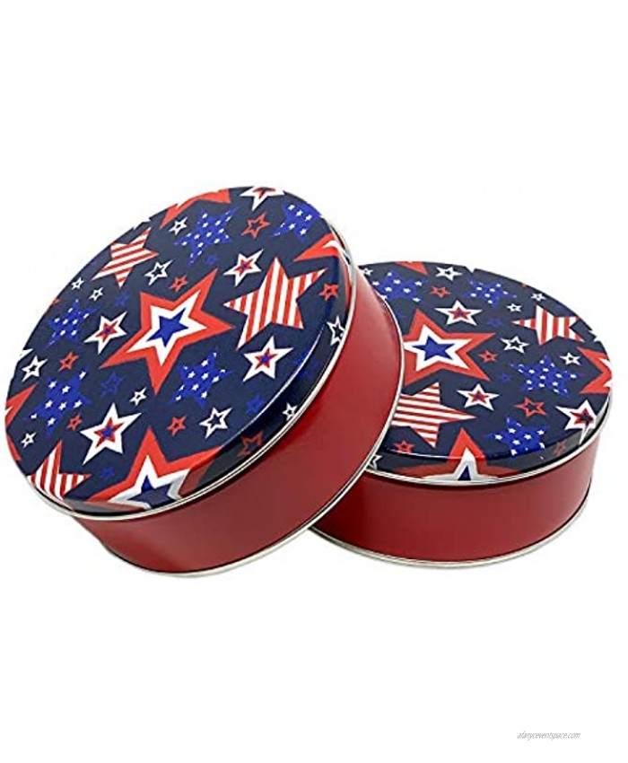 Premium Americana Cookie Tins with Lids | Red White and Blue American Flag Star Design | Candy Container 2 Pack