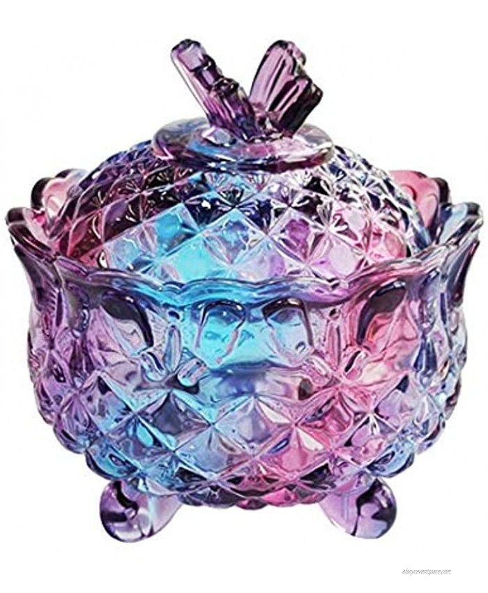 SOCOSY Royal Embossed Crystal Glass Candy Box with Lid Footed Jewelry Box Candy Jar Bowl Wedding Candy Buffet Jars Kitchen Storage Jar 10 oz