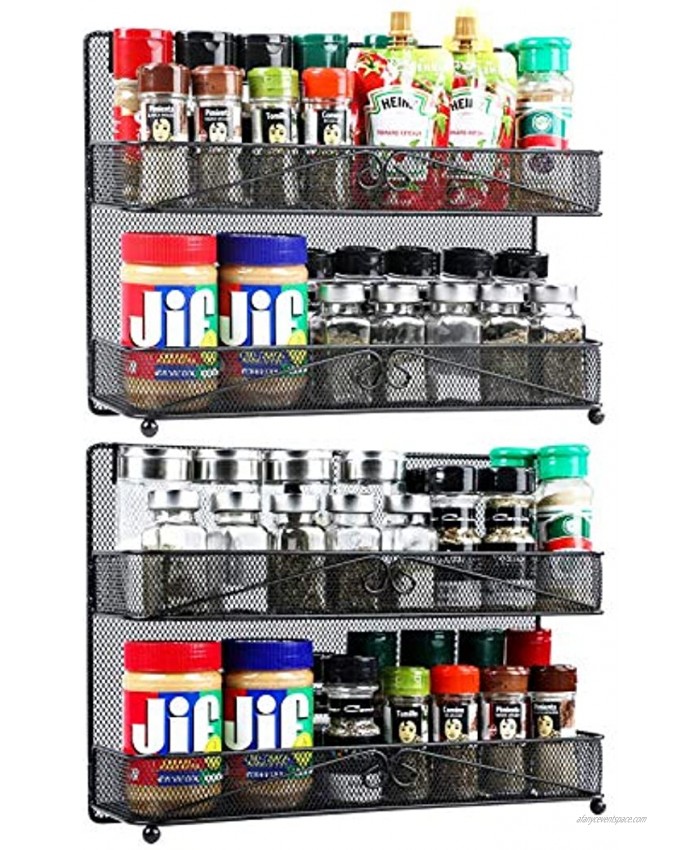 2 Pack 2-Tier Wall Mount  Desk Spice Rack Organizer for Cabinet Pantry Door Super Wide Hanging  Countertop Spice Shelf Storage