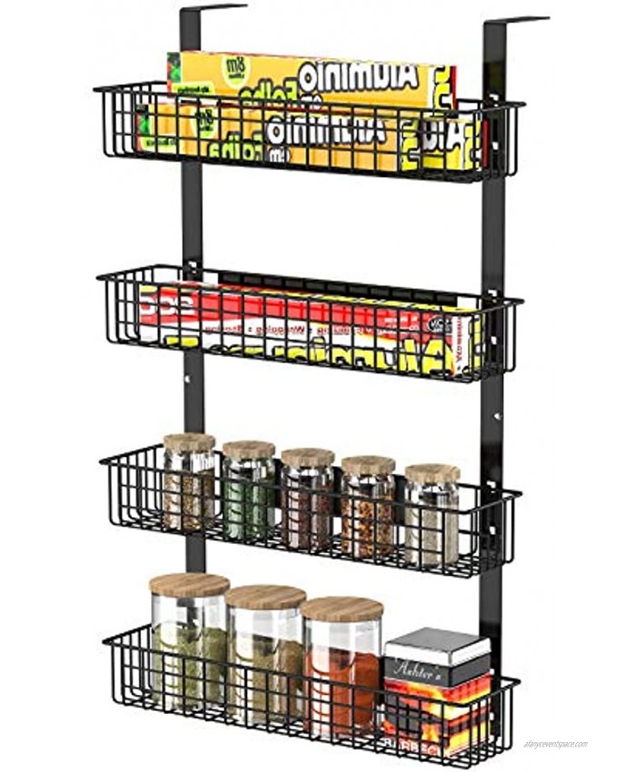 4 Tier Magnetic Spice Rack | Strongly Magnetic Spice Shelf with Utility Hooks | Refrigerator Spice Storage | Kitchen Storage Rack for Placing Seasoning Bottles Plastic Wraps or Garbage Bags Black